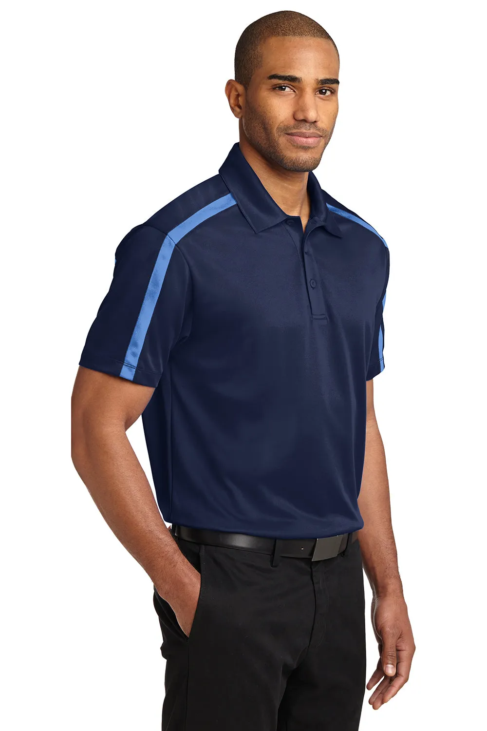 Port Authority Mens Silk Touch Performance Moisture Wicking Short Sleeve Polo Shirt - Navy Blue/Carolina Blue