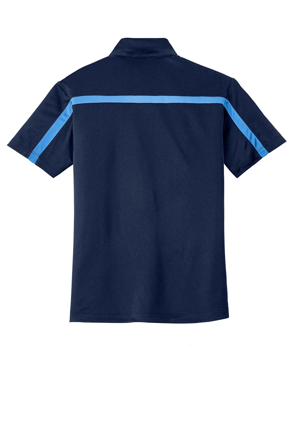 Port Authority Mens Silk Touch Performance Moisture Wicking Short Sleeve Polo Shirt - Navy Blue/Carolina Blue