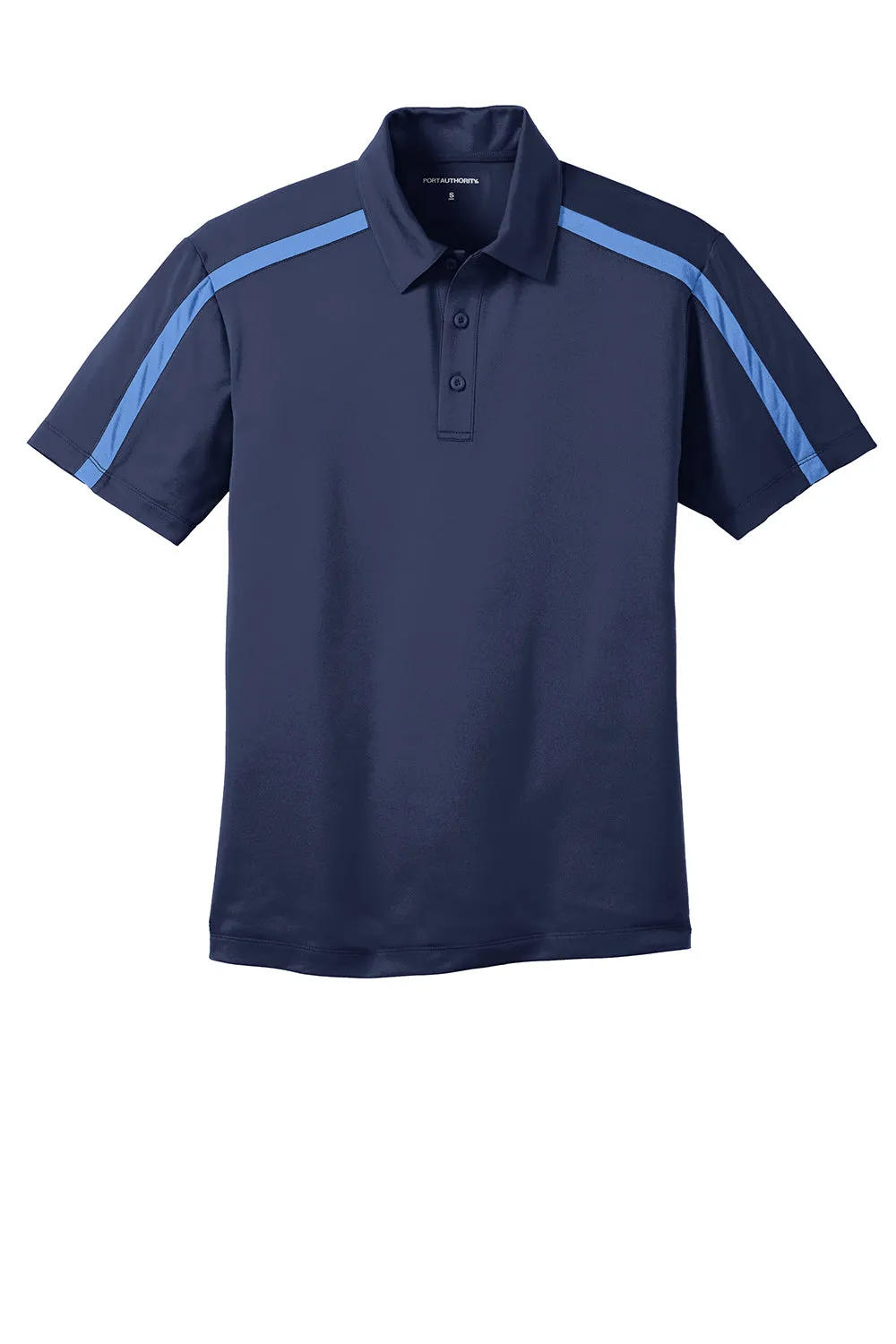 Port Authority Mens Silk Touch Performance Moisture Wicking Short Sleeve Polo Shirt - Navy Blue/Carolina Blue