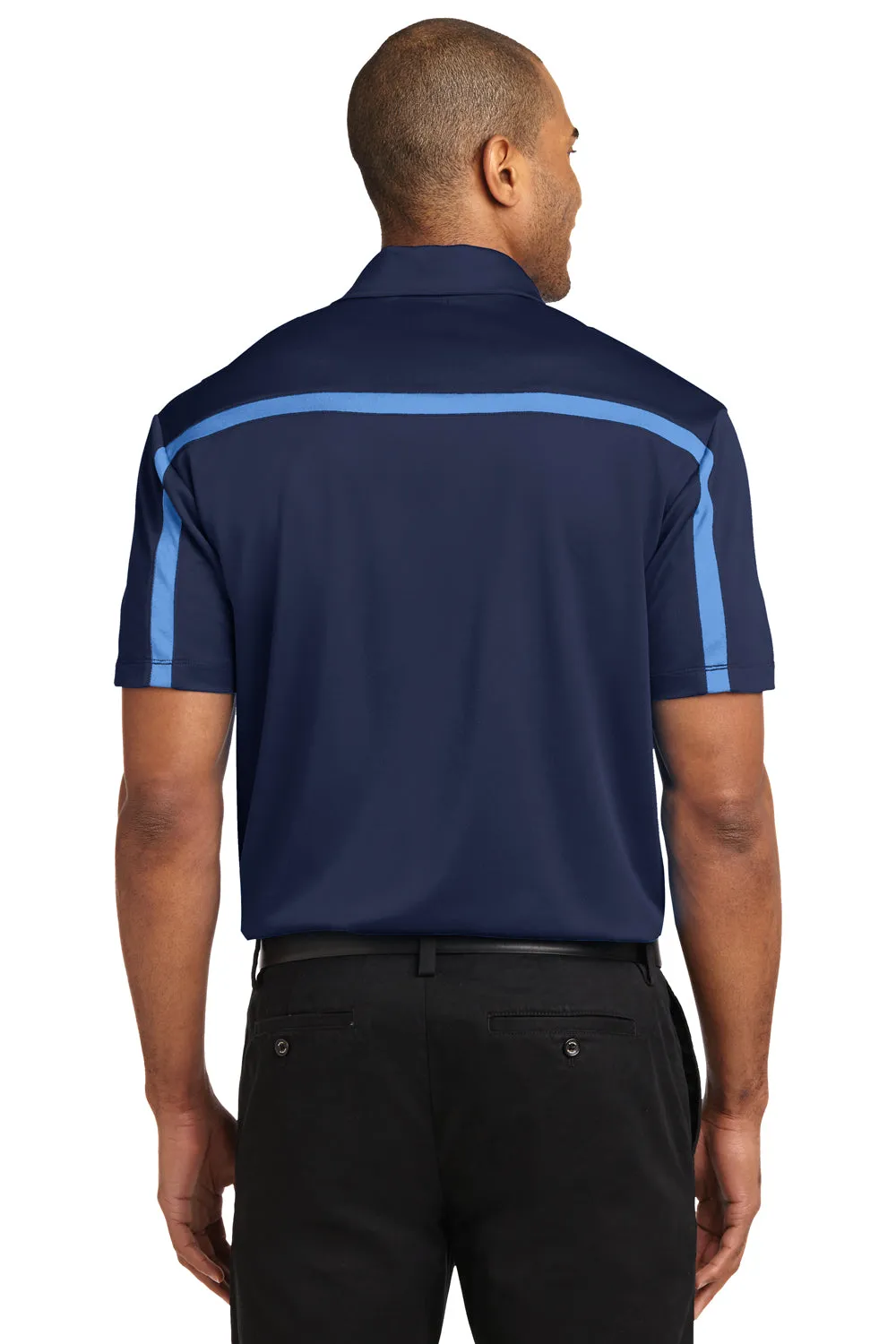 Port Authority Mens Silk Touch Performance Moisture Wicking Short Sleeve Polo Shirt - Navy Blue/Carolina Blue