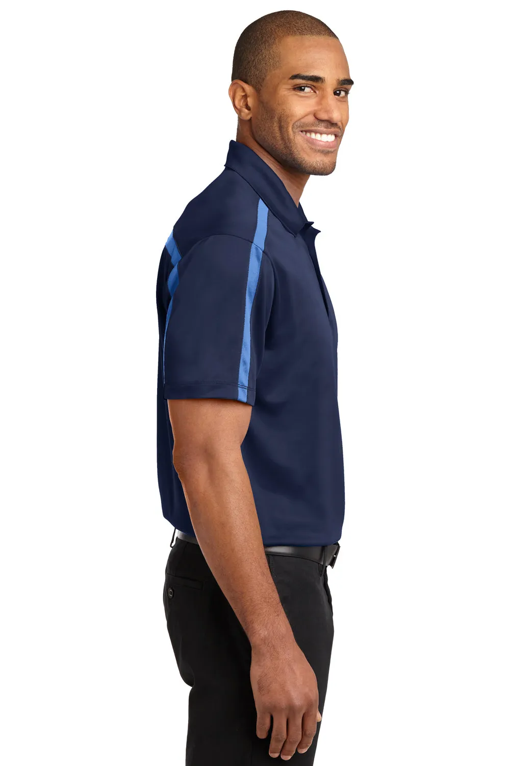 Port Authority Mens Silk Touch Performance Moisture Wicking Short Sleeve Polo Shirt - Navy Blue/Carolina Blue