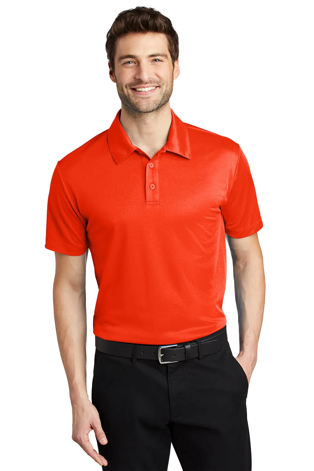 Port Authority Mens Silk Touch Performance Moisture Wicking Short Sleeve Polo Shirt - Neon Orange