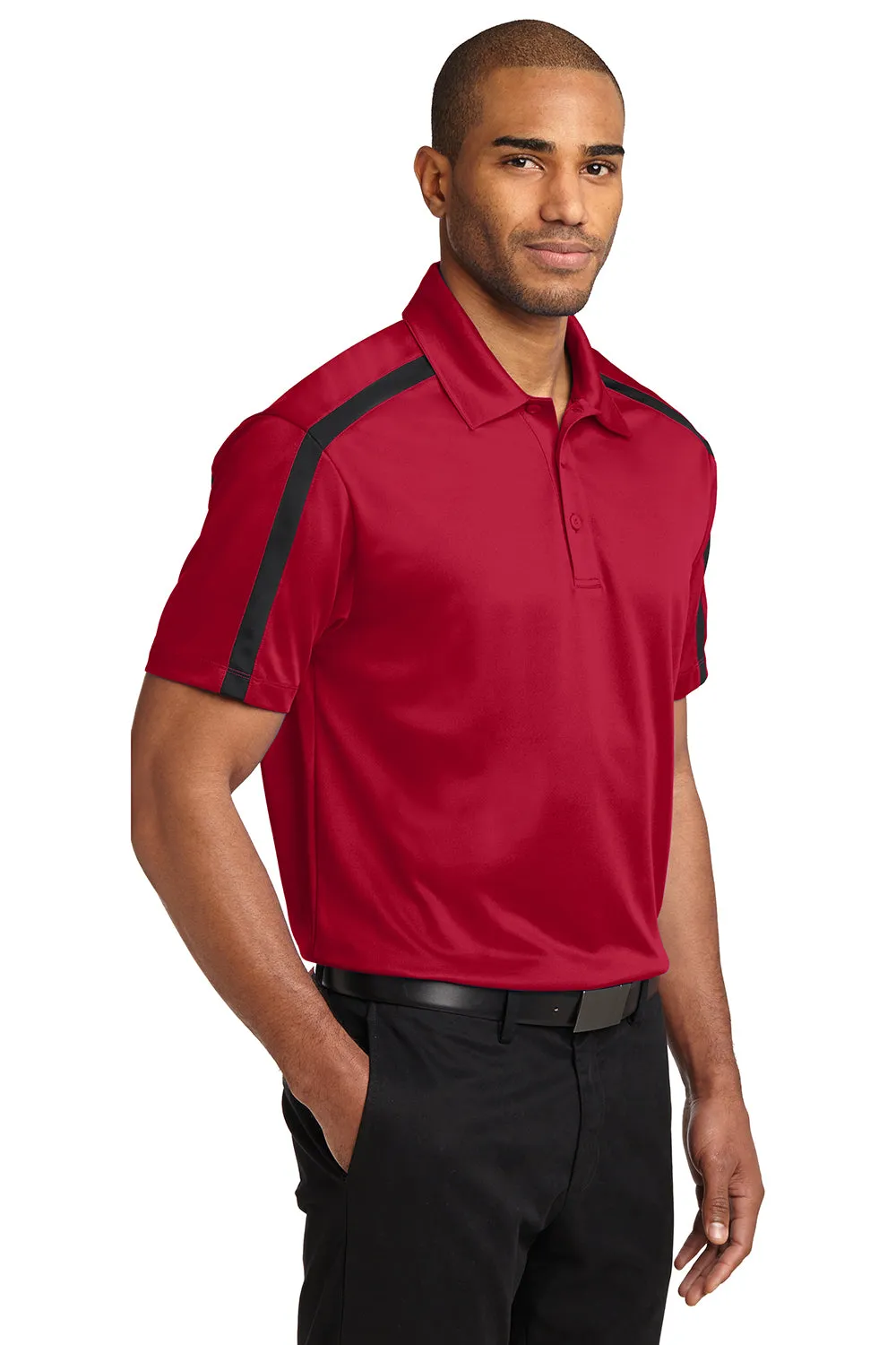 Port Authority Mens Silk Touch Performance Moisture Wicking Short Sleeve Polo Shirt - Red/Black