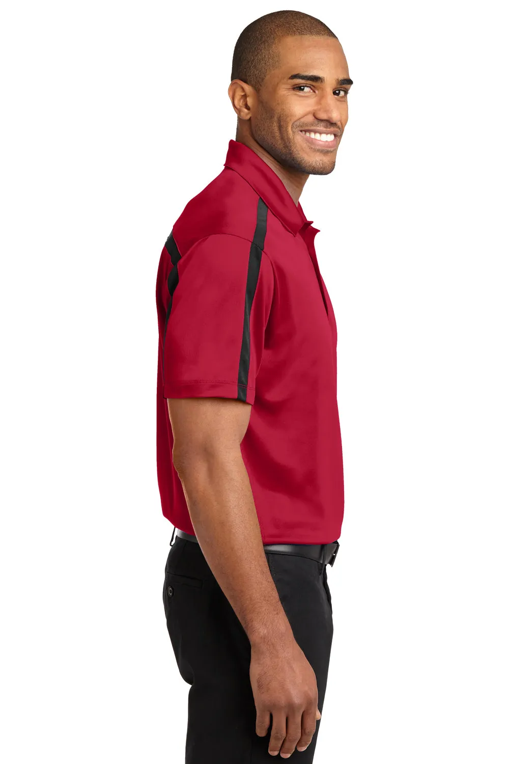 Port Authority Mens Silk Touch Performance Moisture Wicking Short Sleeve Polo Shirt - Red/Black