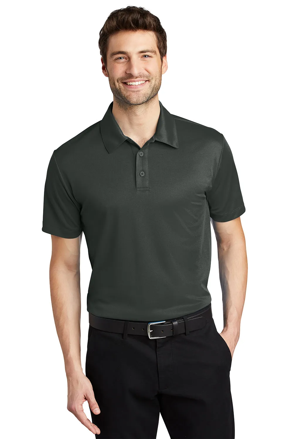 Port Authority Mens Silk Touch Performance Moisture Wicking Short Sleeve Polo Shirt - Steel Grey