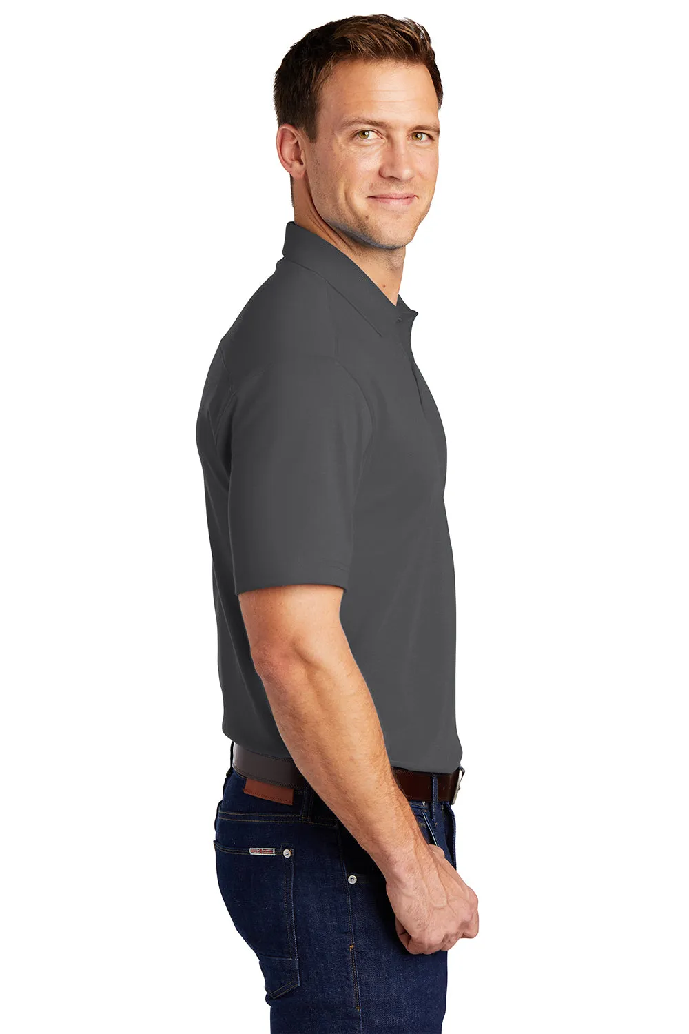 Port Authority Mens Silk Touch Performance Moisture Wicking Short Sleeve Polo Shirt - Sterling Grey