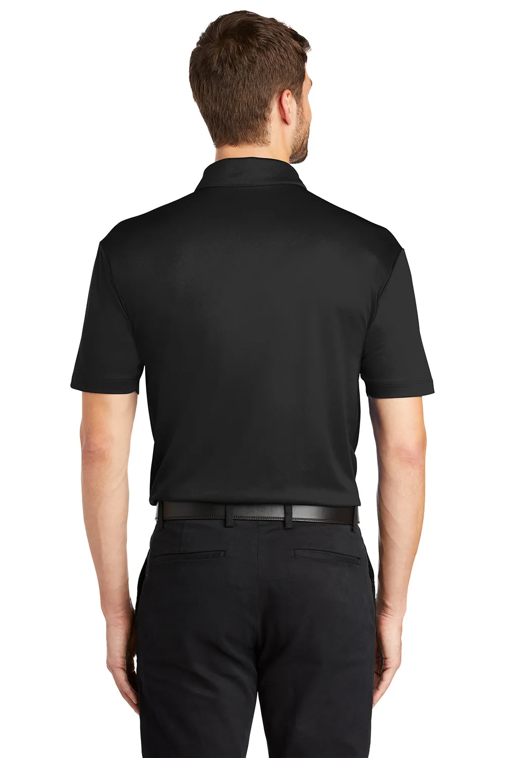 Port Authority Mens Silk Touch Performance Moisture Wicking Short Sleeve Polo Shirt w/ Pocket - Black