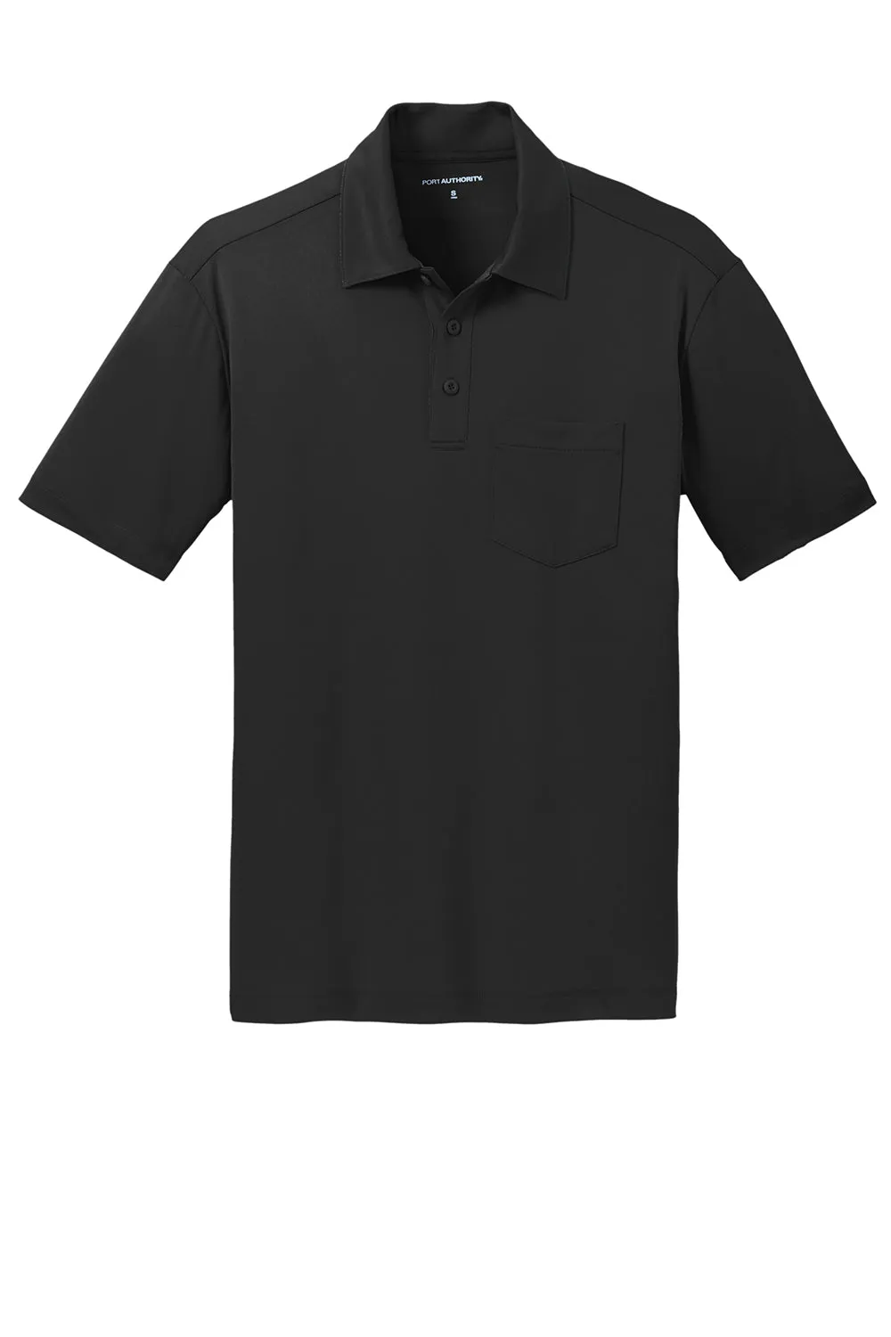 Port Authority Mens Silk Touch Performance Moisture Wicking Short Sleeve Polo Shirt w/ Pocket - Black