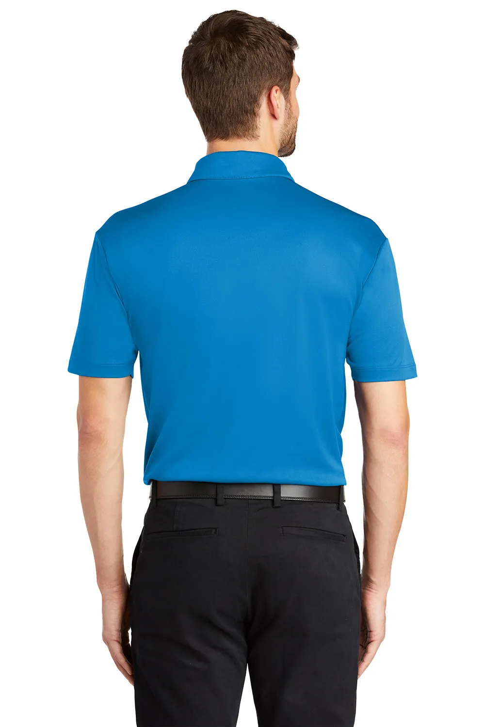 Port Authority Mens Silk Touch Performance Moisture Wicking Short Sleeve Polo Shirt w/ Pocket - Brilliant Blue