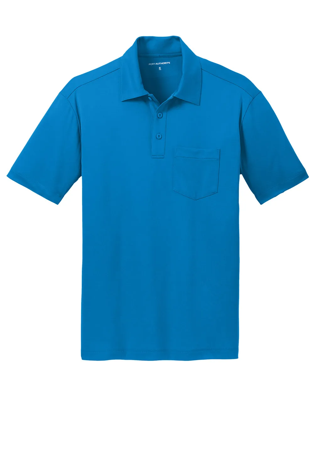Port Authority Mens Silk Touch Performance Moisture Wicking Short Sleeve Polo Shirt w/ Pocket - Brilliant Blue