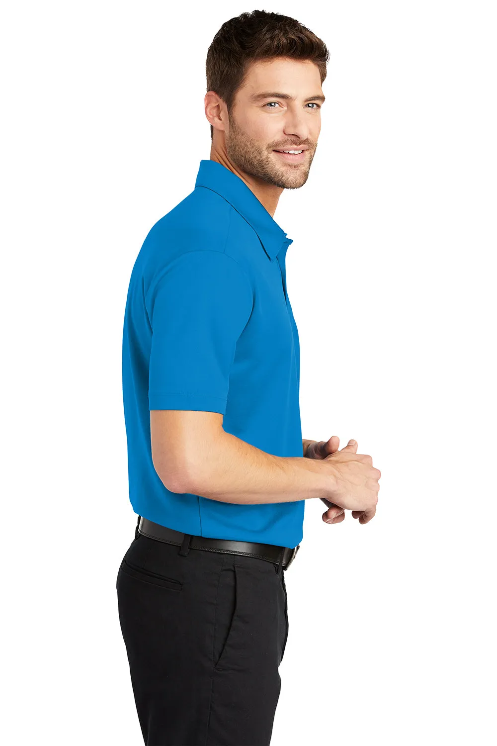 Port Authority Mens Silk Touch Performance Moisture Wicking Short Sleeve Polo Shirt w/ Pocket - Brilliant Blue