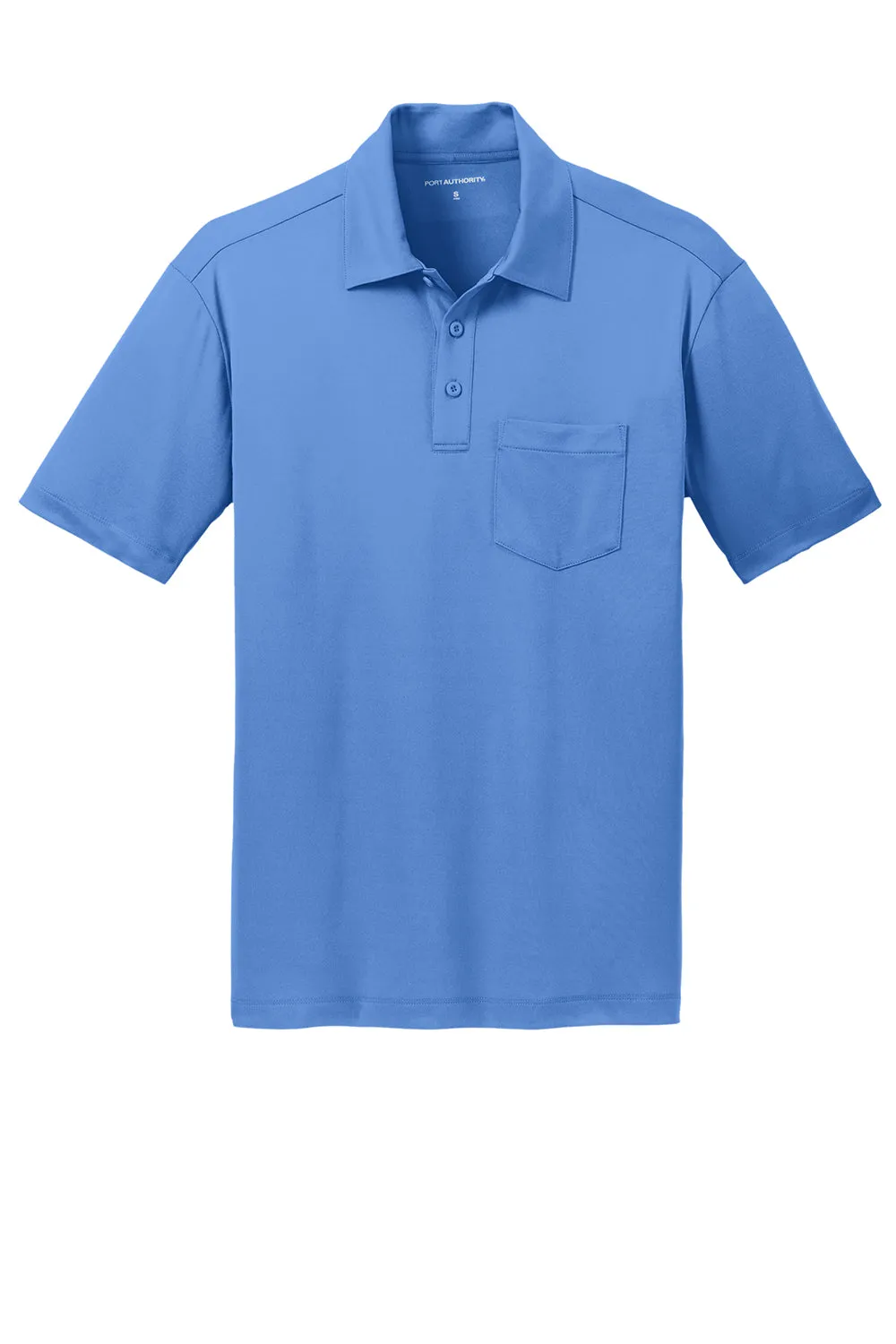 Port Authority Mens Silk Touch Performance Moisture Wicking Short Sleeve Polo Shirt w/ Pocket - Carolina Blue