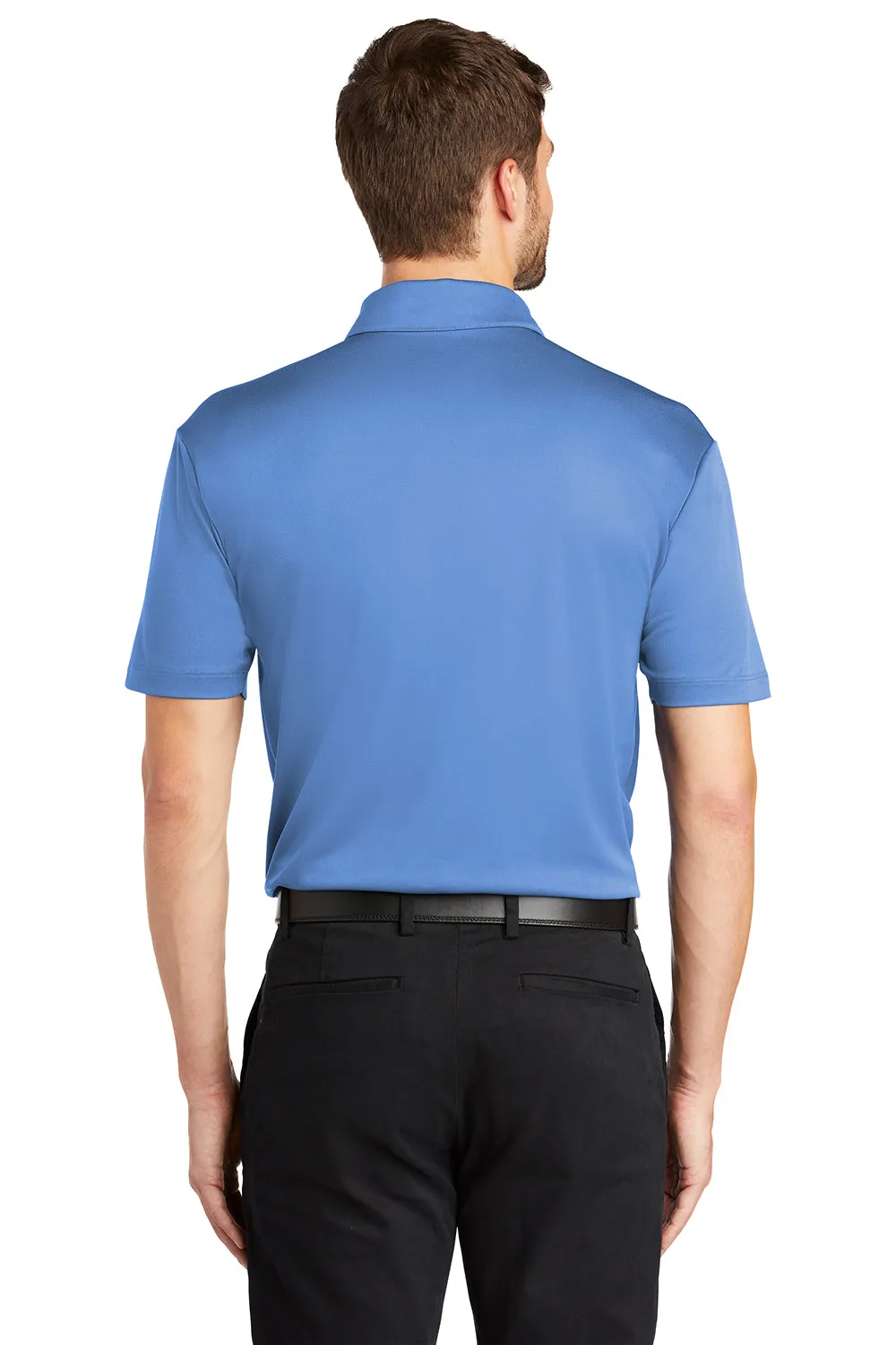 Port Authority Mens Silk Touch Performance Moisture Wicking Short Sleeve Polo Shirt w/ Pocket - Carolina Blue