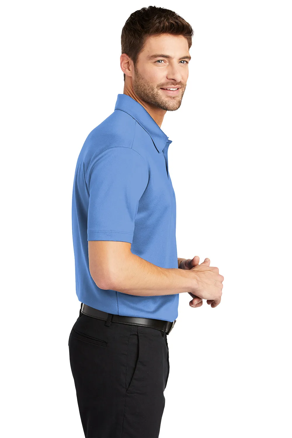 Port Authority Mens Silk Touch Performance Moisture Wicking Short Sleeve Polo Shirt w/ Pocket - Carolina Blue