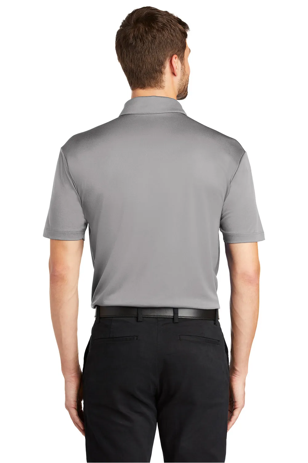 Port Authority Mens Silk Touch Performance Moisture Wicking Short Sleeve Polo Shirt w/ Pocket - Gusty Grey