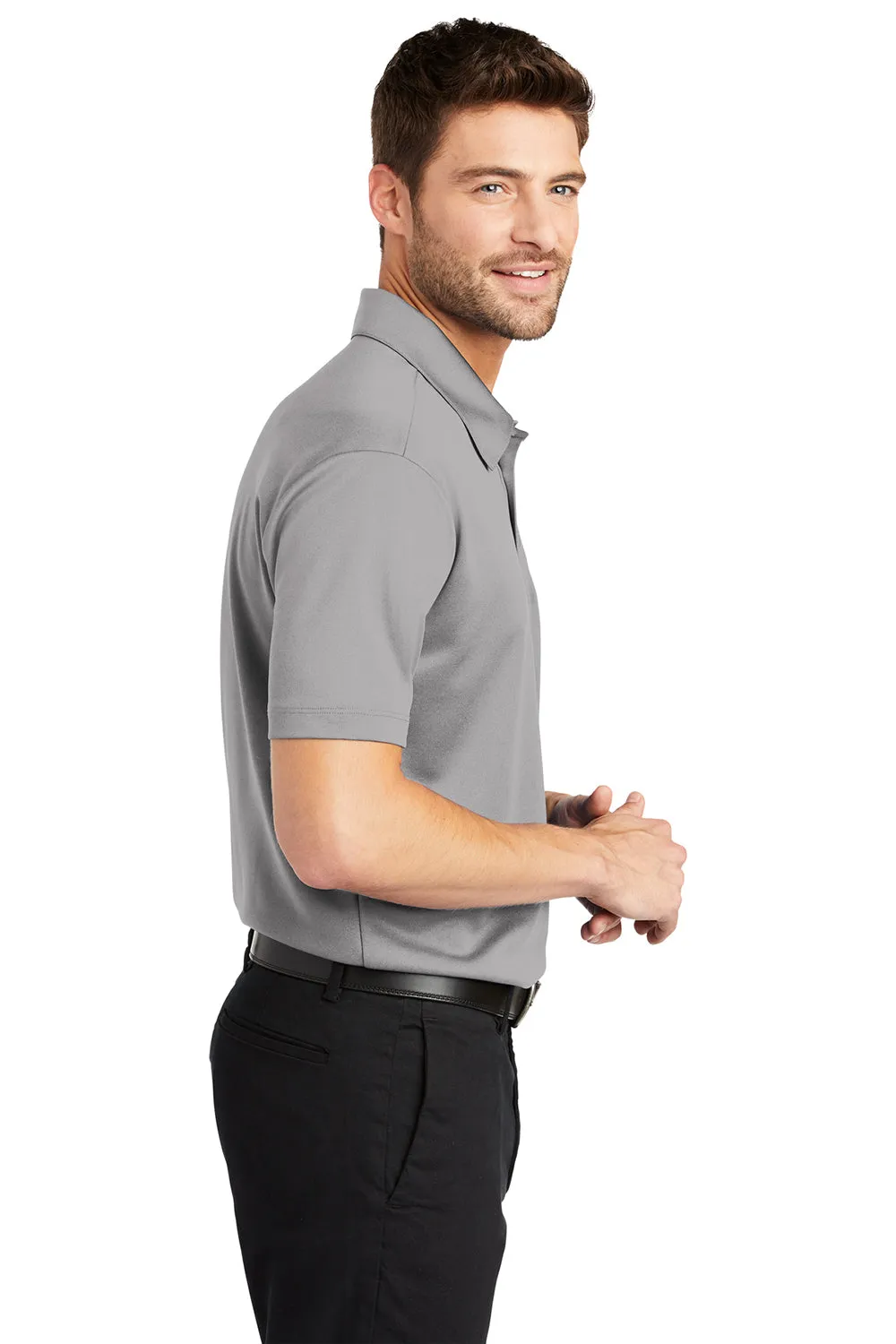 Port Authority Mens Silk Touch Performance Moisture Wicking Short Sleeve Polo Shirt w/ Pocket - Gusty Grey