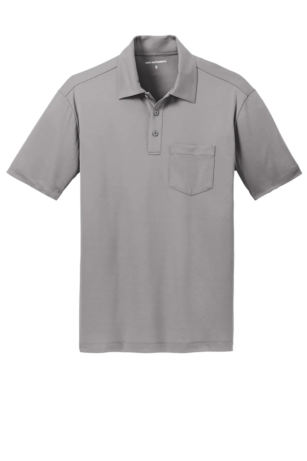 Port Authority Mens Silk Touch Performance Moisture Wicking Short Sleeve Polo Shirt w/ Pocket - Gusty Grey