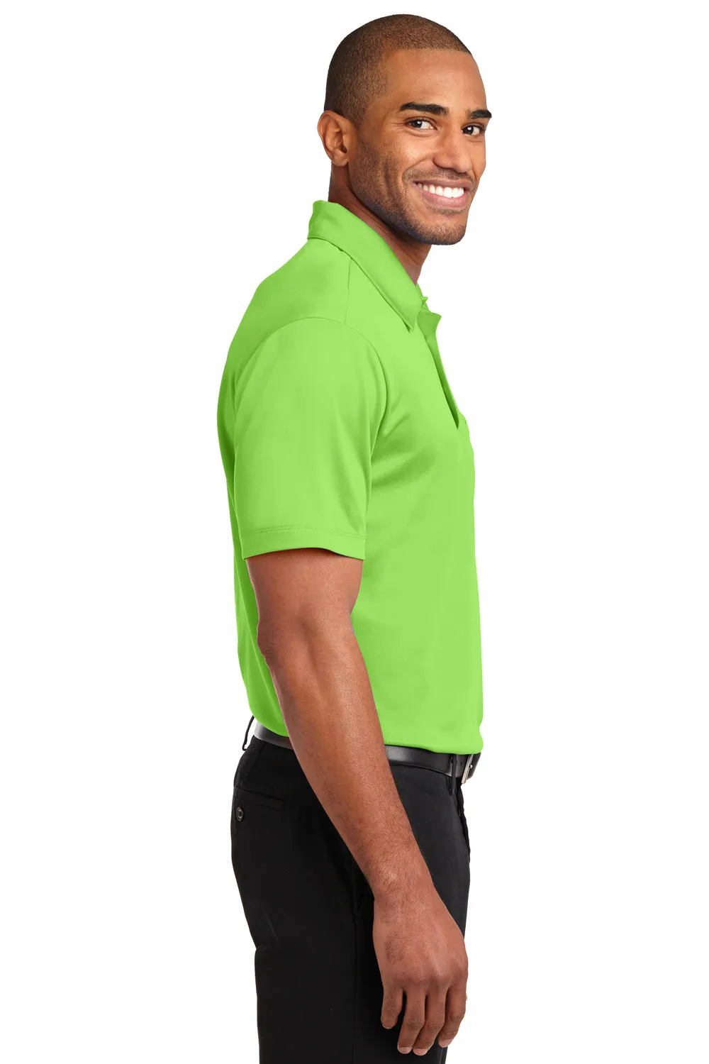 Port Authority Mens Silk Touch Performance Moisture Wicking Short Sleeve Polo Shirt w/ Pocket - Lime Green - Closeout