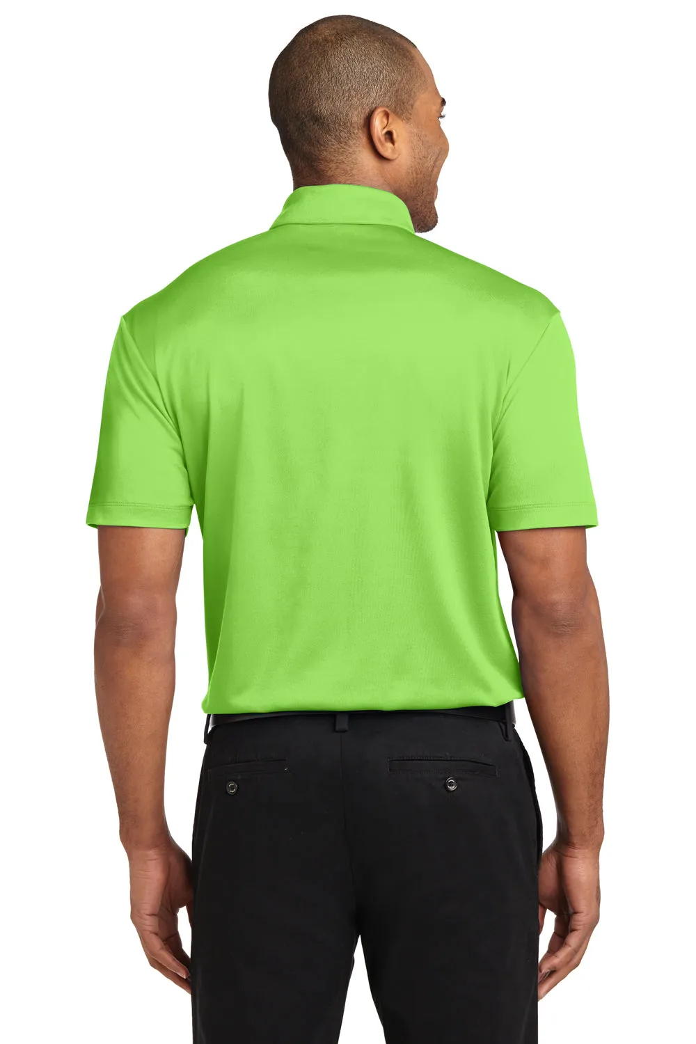 Port Authority Mens Silk Touch Performance Moisture Wicking Short Sleeve Polo Shirt w/ Pocket - Lime Green - Closeout