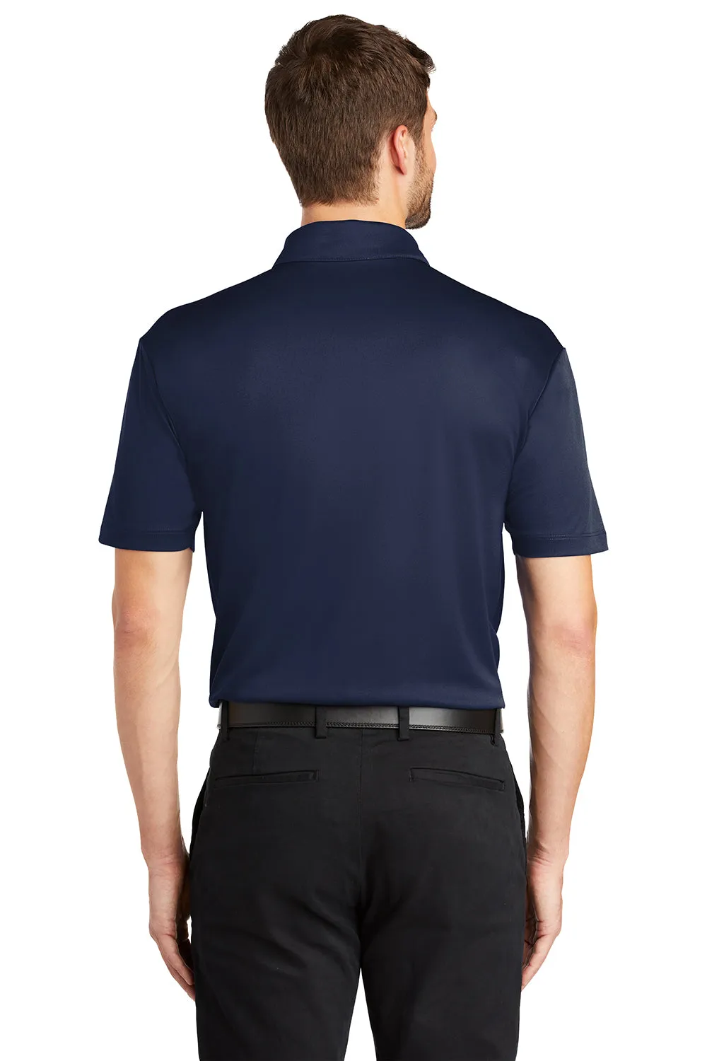 Port Authority Mens Silk Touch Performance Moisture Wicking Short Sleeve Polo Shirt w/ Pocket - Navy Blue