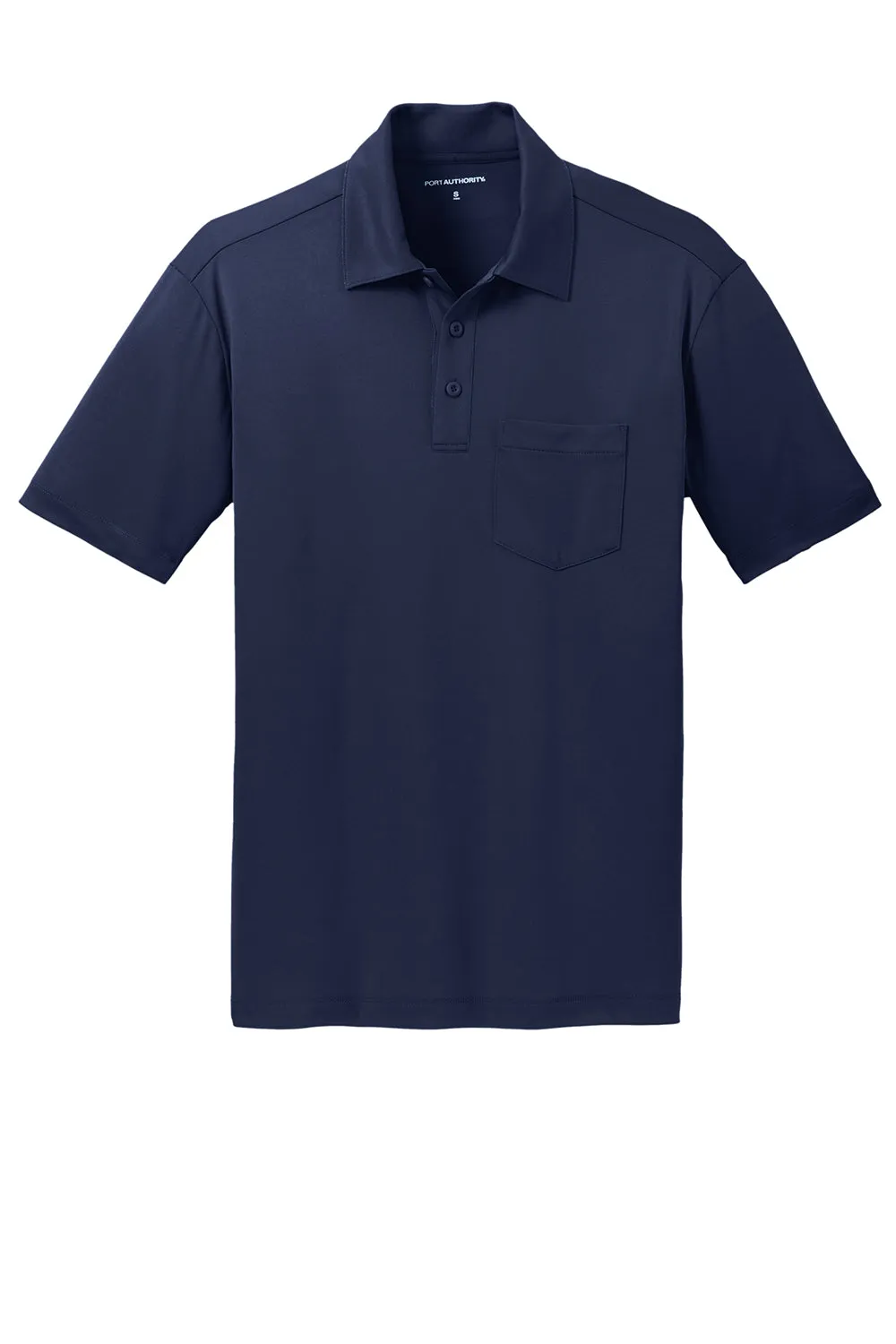Port Authority Mens Silk Touch Performance Moisture Wicking Short Sleeve Polo Shirt w/ Pocket - Navy Blue