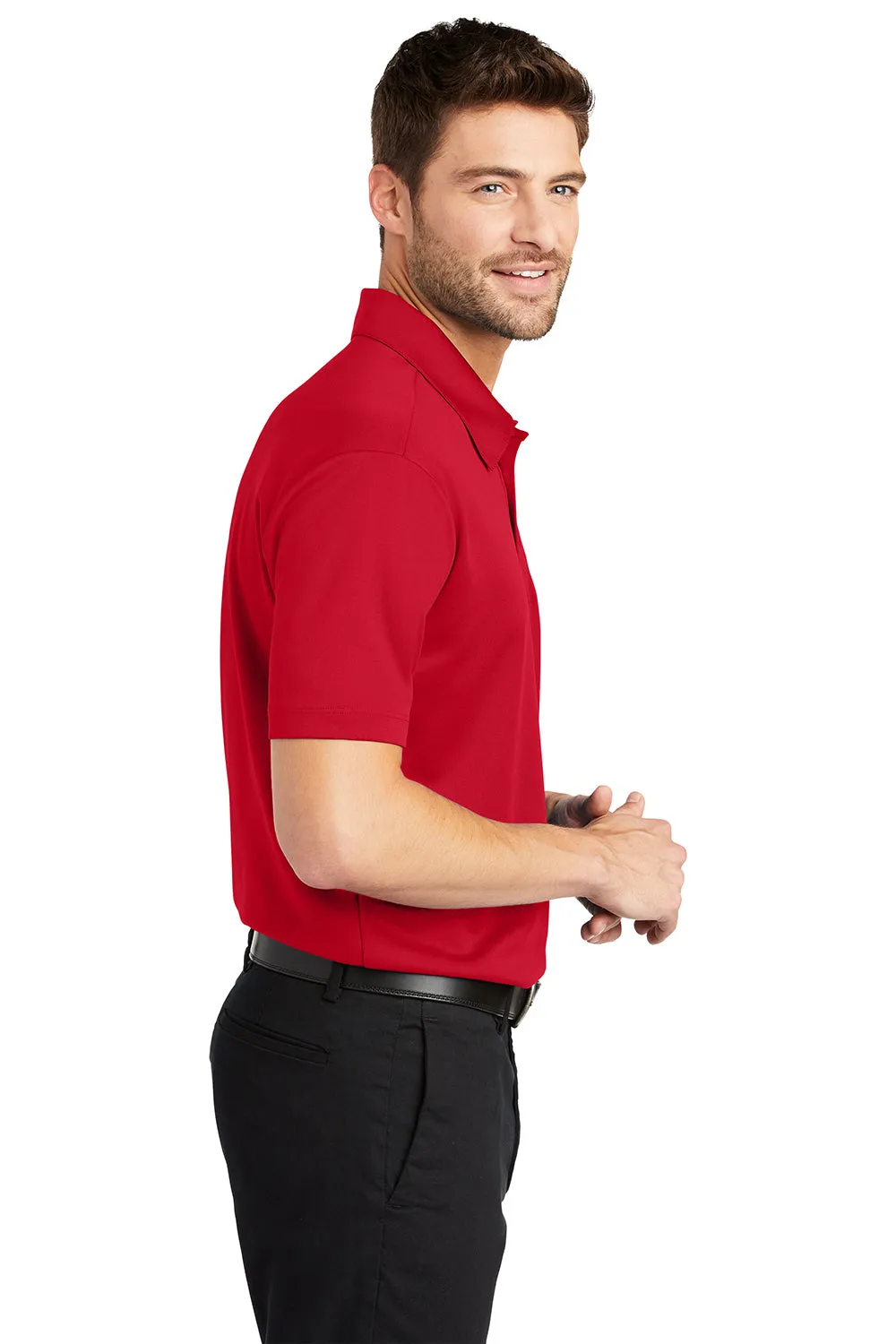 Port Authority Mens Silk Touch Performance Moisture Wicking Short Sleeve Polo Shirt w/ Pocket - Red