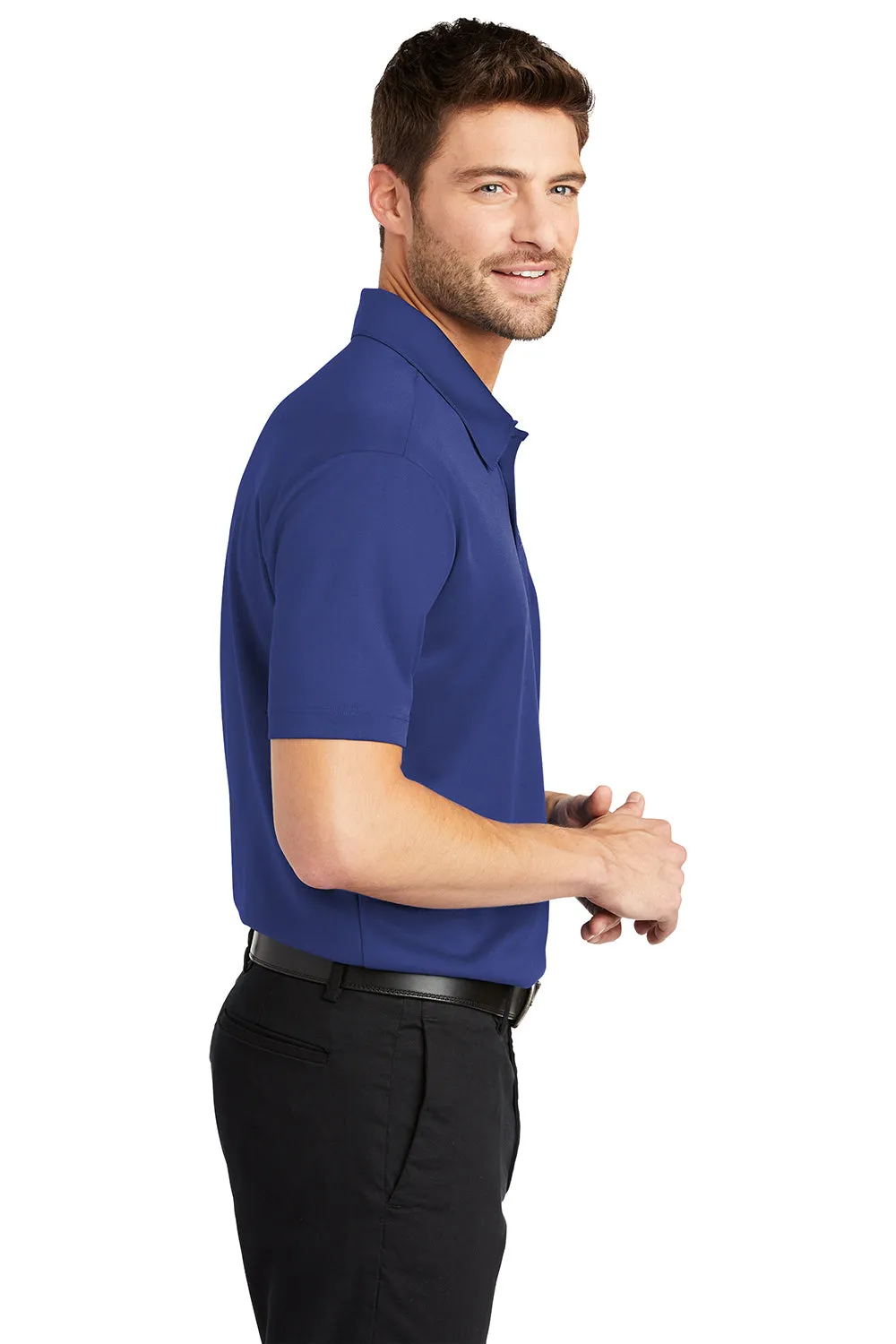 Port Authority Mens Silk Touch Performance Moisture Wicking Short Sleeve Polo Shirt w/ Pocket - Royal Blue