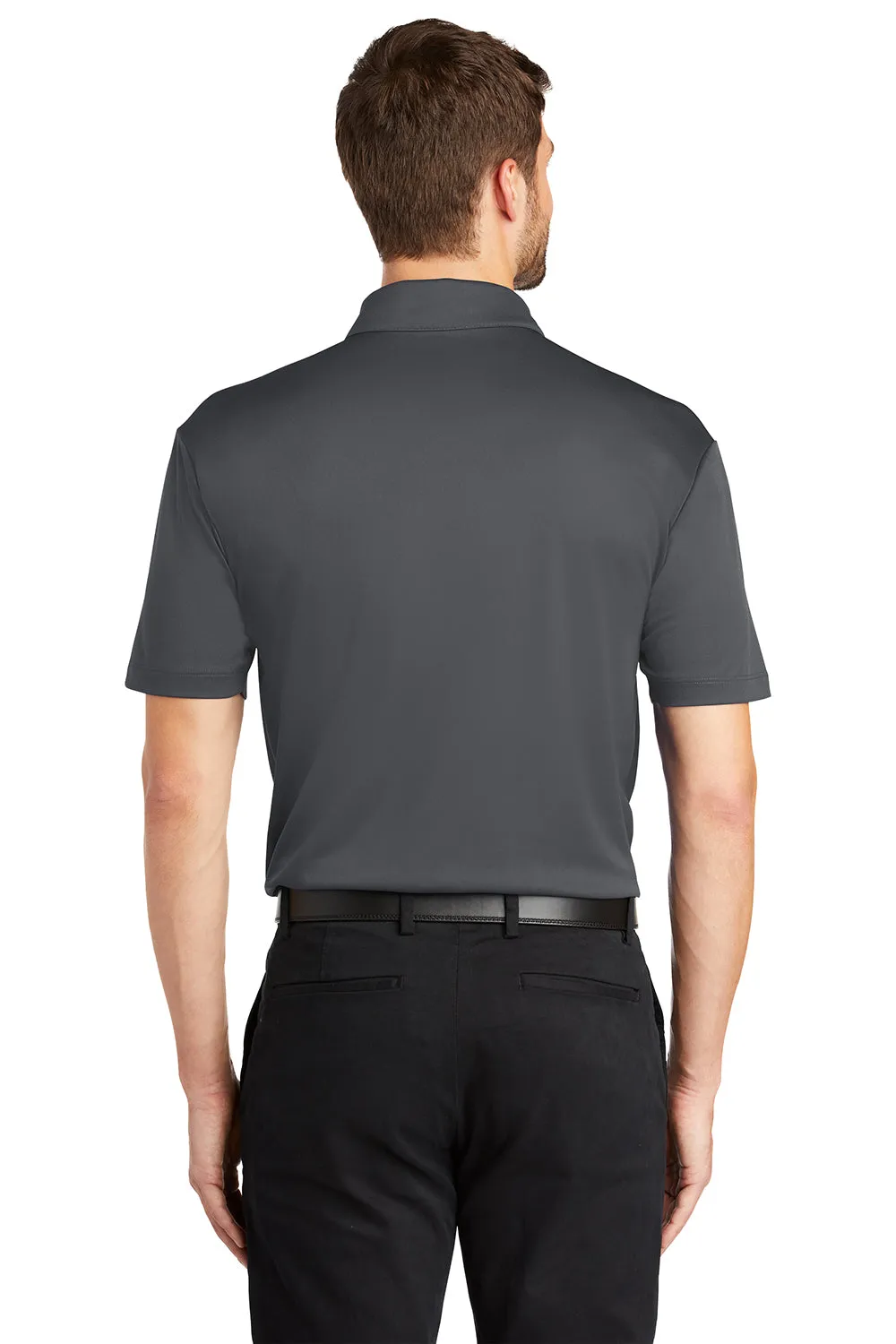 Port Authority Mens Silk Touch Performance Moisture Wicking Short Sleeve Polo Shirt w/ Pocket - Steel Grey