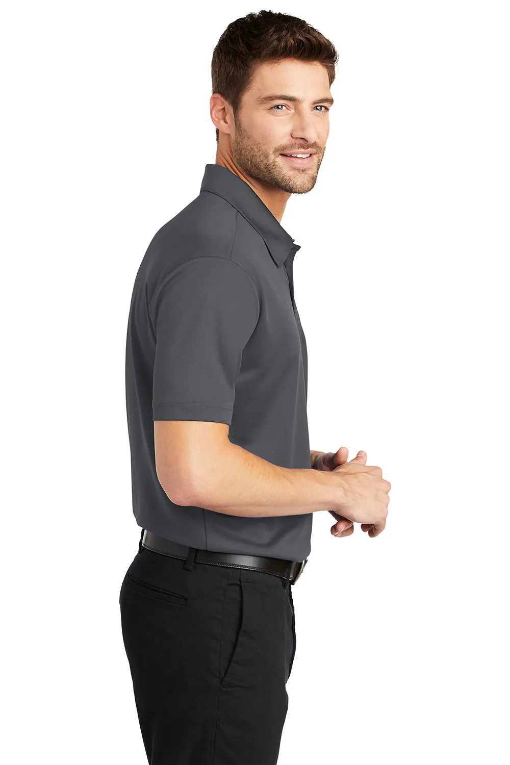 Port Authority Mens Silk Touch Performance Moisture Wicking Short Sleeve Polo Shirt w/ Pocket - Steel Grey