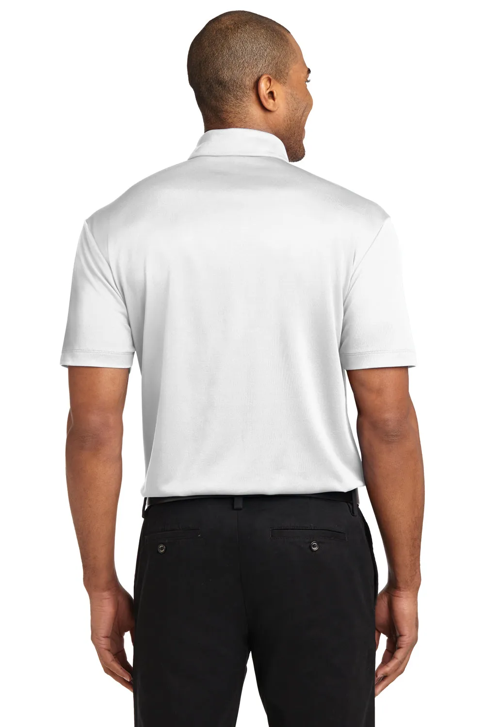 Port Authority Mens Silk Touch Performance Moisture Wicking Short Sleeve Polo Shirt w/ Pocket - White - Closeout