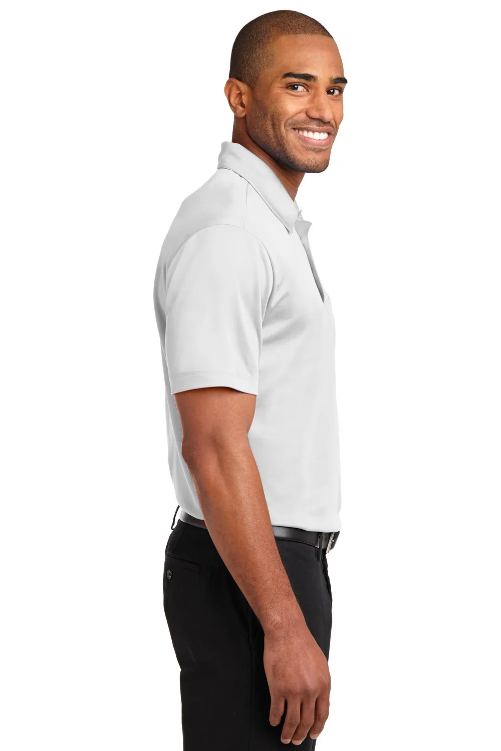 Port Authority Mens Silk Touch Performance Moisture Wicking Short Sleeve Polo Shirt w/ Pocket - White - Closeout