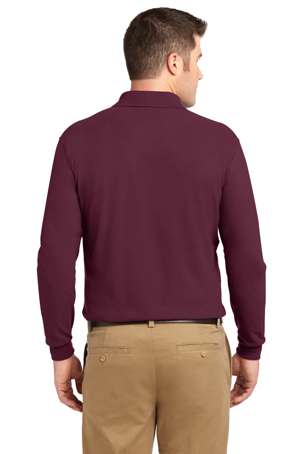 Port Authority Mens Silk Touch Wrinkle Resistant Long Sleeve Polo Shirt - Burgundy