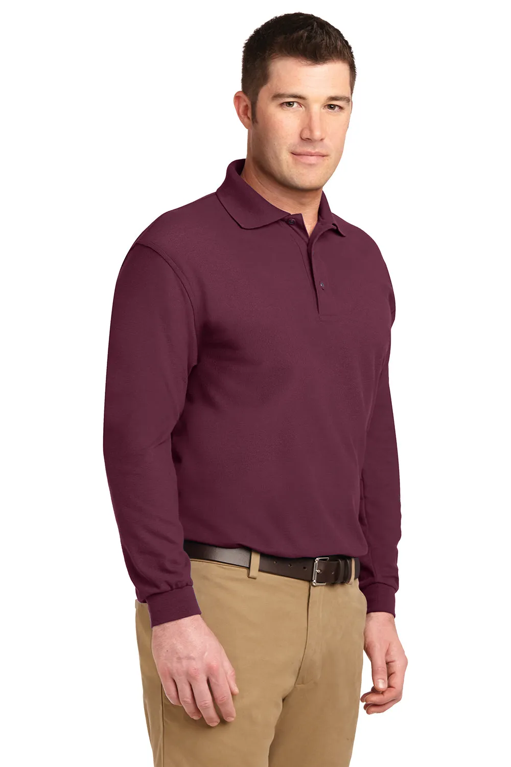 Port Authority Mens Silk Touch Wrinkle Resistant Long Sleeve Polo Shirt - Burgundy