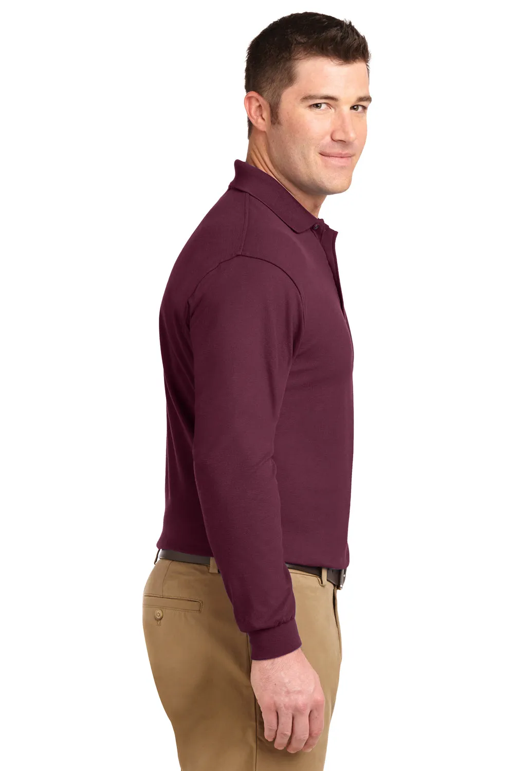 Port Authority Mens Silk Touch Wrinkle Resistant Long Sleeve Polo Shirt - Burgundy