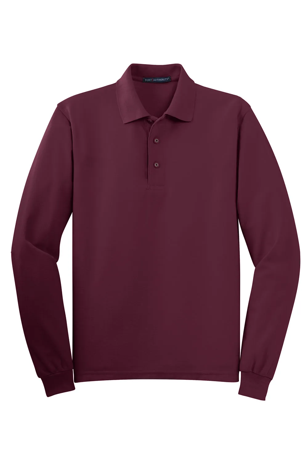 Port Authority Mens Silk Touch Wrinkle Resistant Long Sleeve Polo Shirt - Burgundy