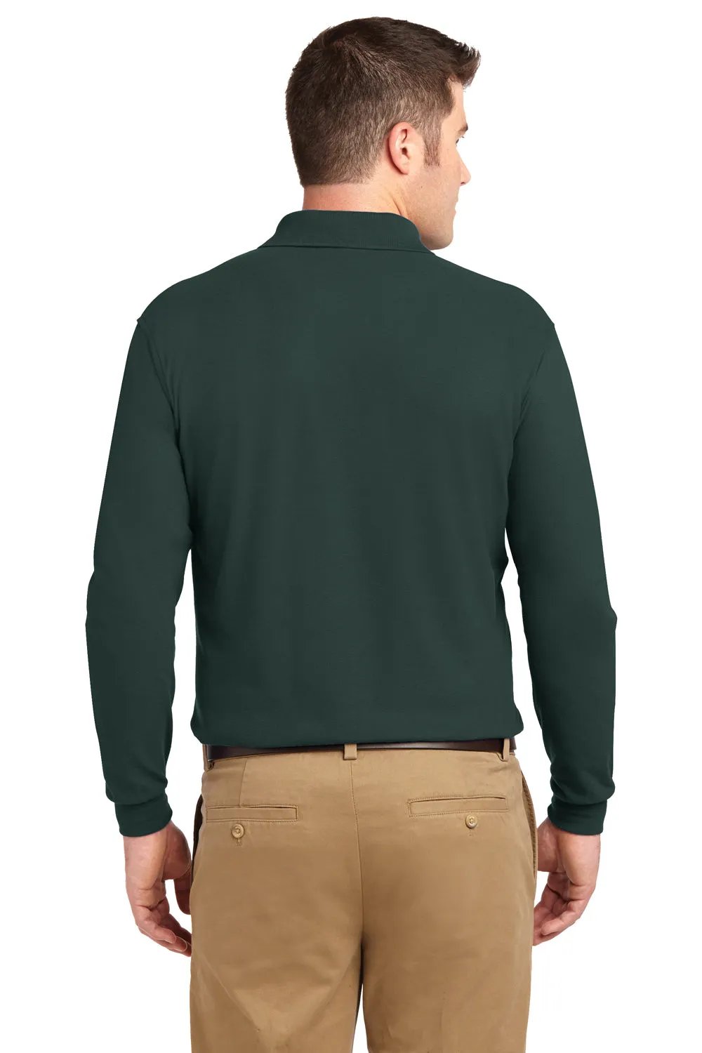 Port Authority Mens Silk Touch Wrinkle Resistant Long Sleeve Polo Shirt - Dark Green