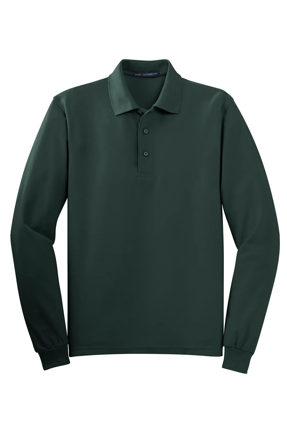 Port Authority Mens Silk Touch Wrinkle Resistant Long Sleeve Polo Shirt - Dark Green