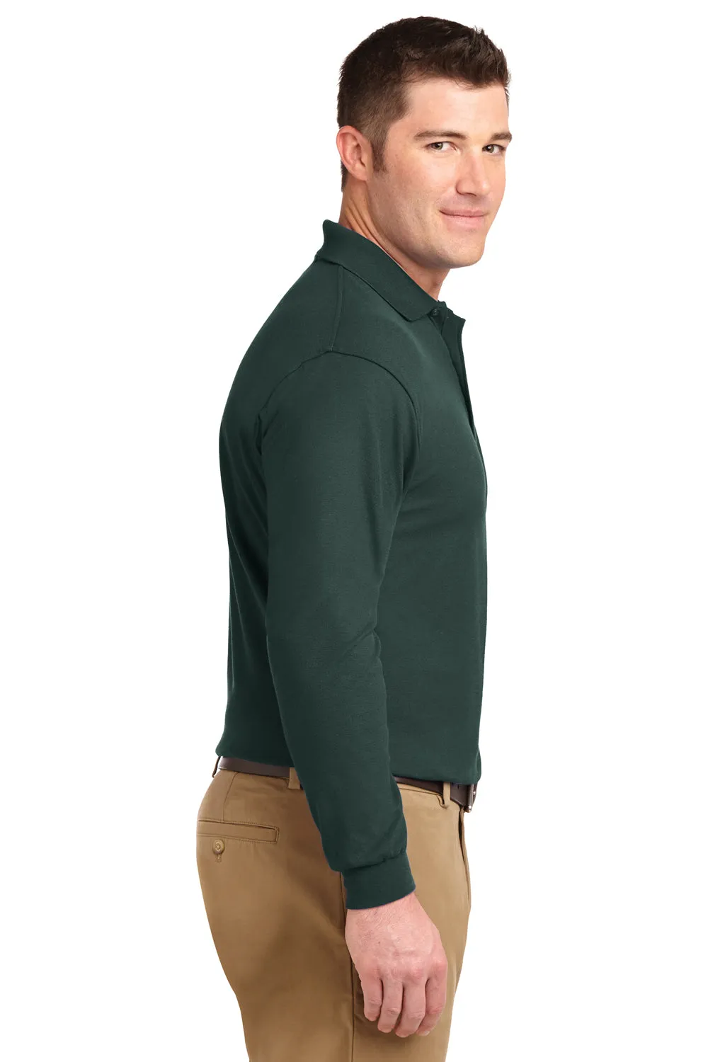 Port Authority Mens Silk Touch Wrinkle Resistant Long Sleeve Polo Shirt - Dark Green