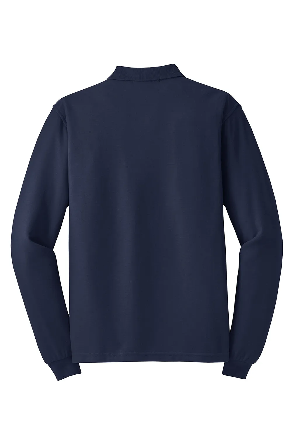 Port Authority Mens Silk Touch Wrinkle Resistant Long Sleeve Polo Shirt - Navy Blue