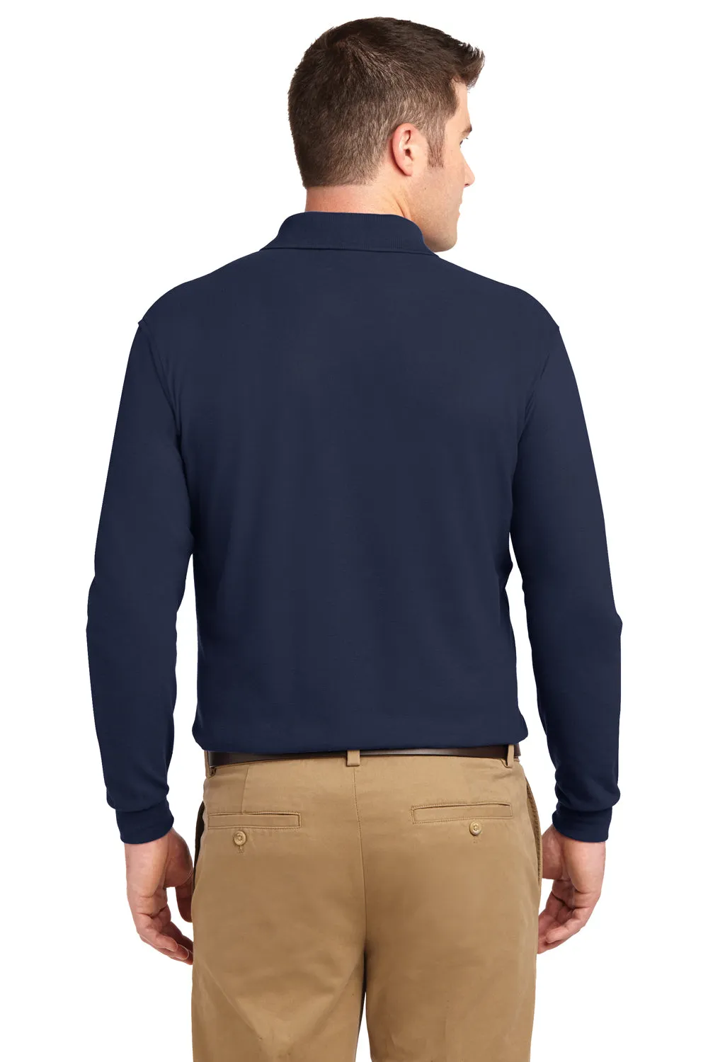 Port Authority Mens Silk Touch Wrinkle Resistant Long Sleeve Polo Shirt - Navy Blue