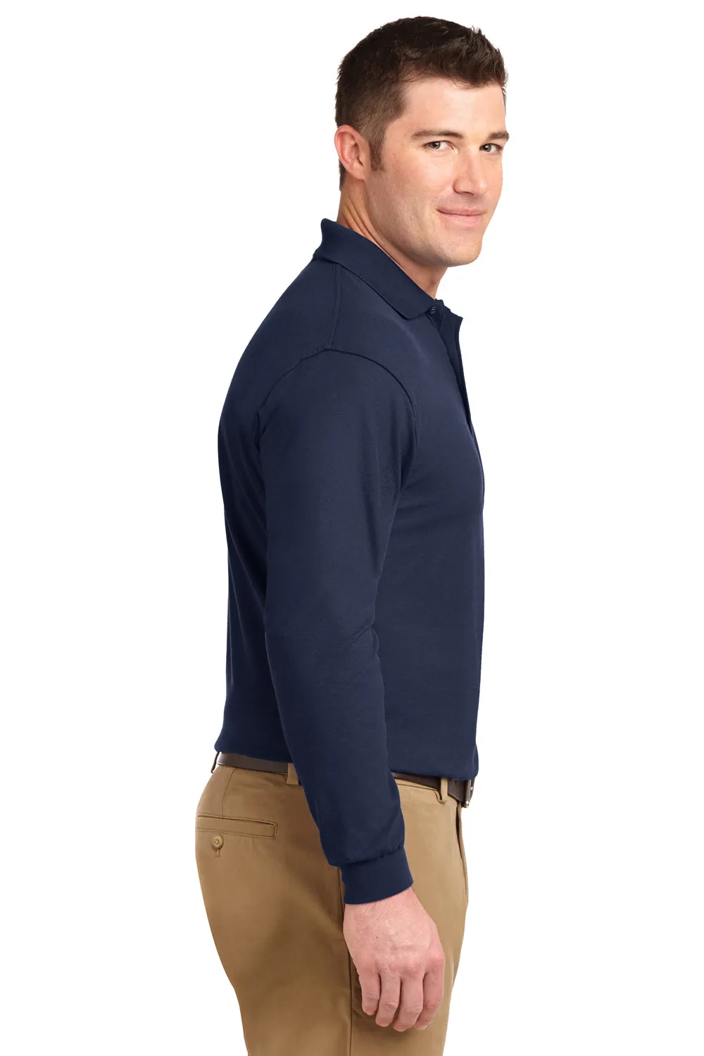Port Authority Mens Silk Touch Wrinkle Resistant Long Sleeve Polo Shirt - Navy Blue