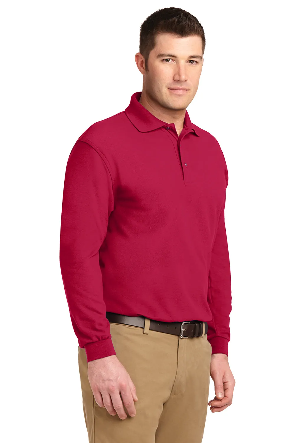 Port Authority Mens Silk Touch Wrinkle Resistant Long Sleeve Polo Shirt - Red