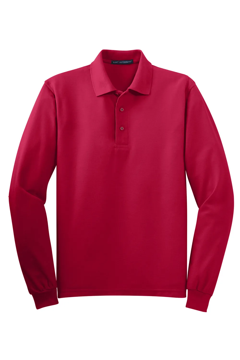 Port Authority Mens Silk Touch Wrinkle Resistant Long Sleeve Polo Shirt - Red