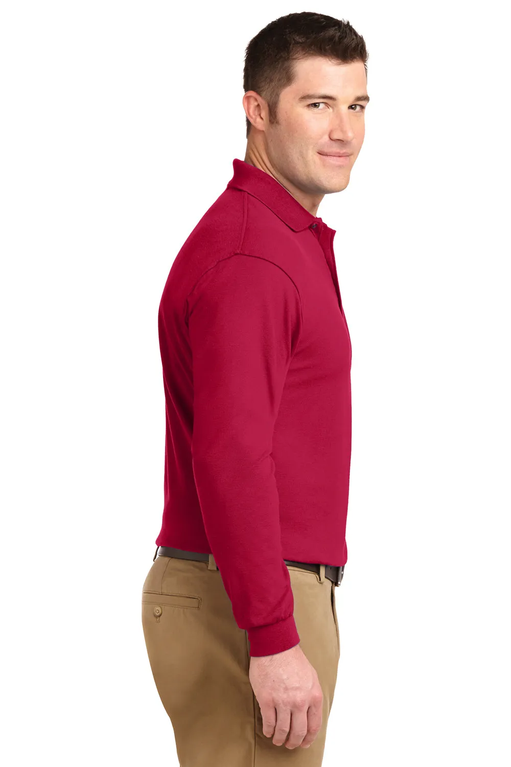 Port Authority Mens Silk Touch Wrinkle Resistant Long Sleeve Polo Shirt - Red