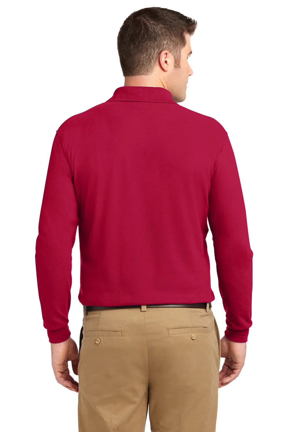 Port Authority Mens Silk Touch Wrinkle Resistant Long Sleeve Polo Shirt - Red