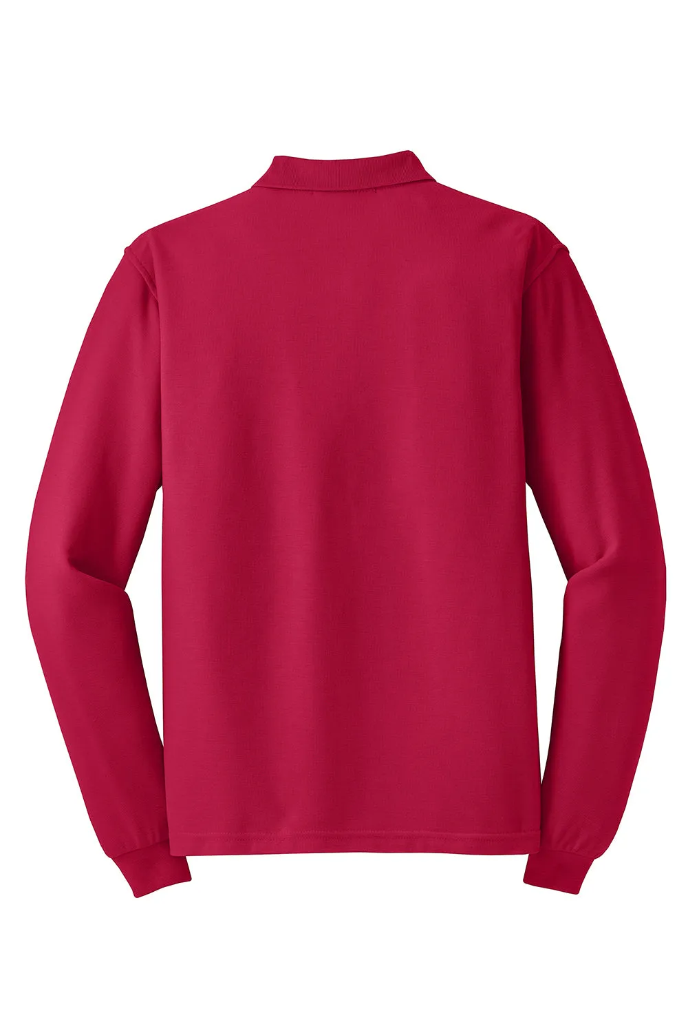 Port Authority Mens Silk Touch Wrinkle Resistant Long Sleeve Polo Shirt - Red