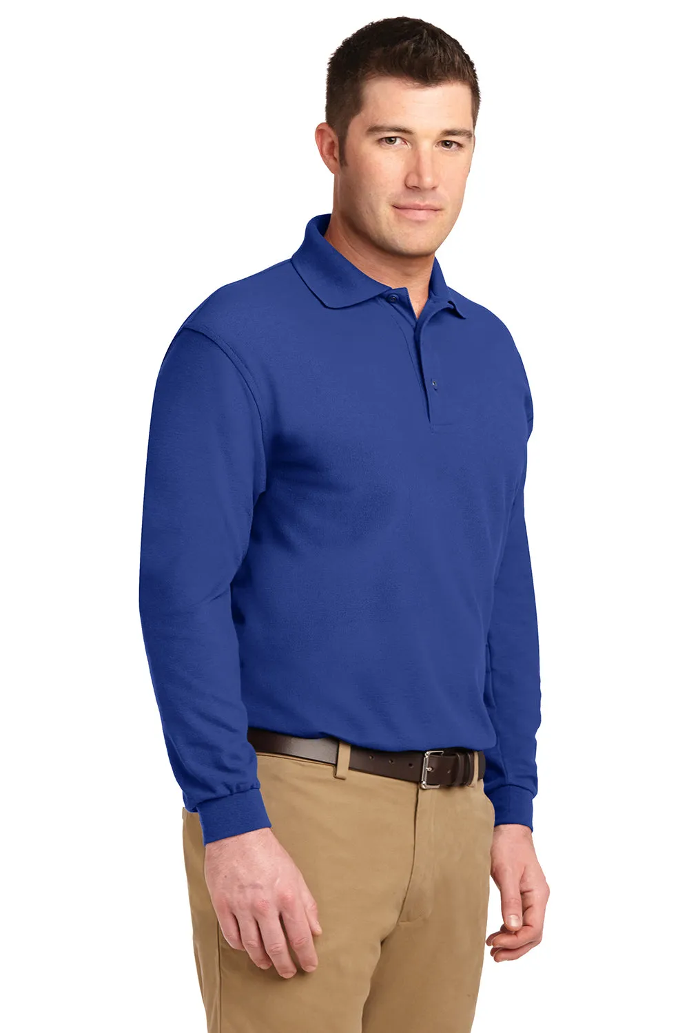 Port Authority Mens Silk Touch Wrinkle Resistant Long Sleeve Polo Shirt - Royal Blue