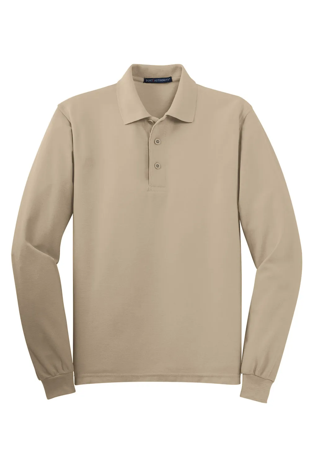 Port Authority Mens Silk Touch Wrinkle Resistant Long Sleeve Polo Shirt - Stone - Closeout