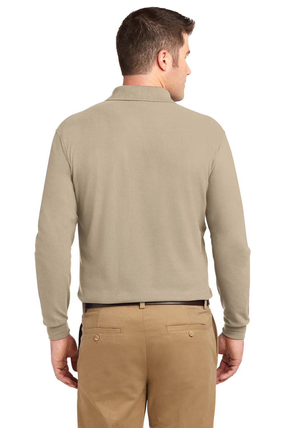 Port Authority Mens Silk Touch Wrinkle Resistant Long Sleeve Polo Shirt - Stone - Closeout