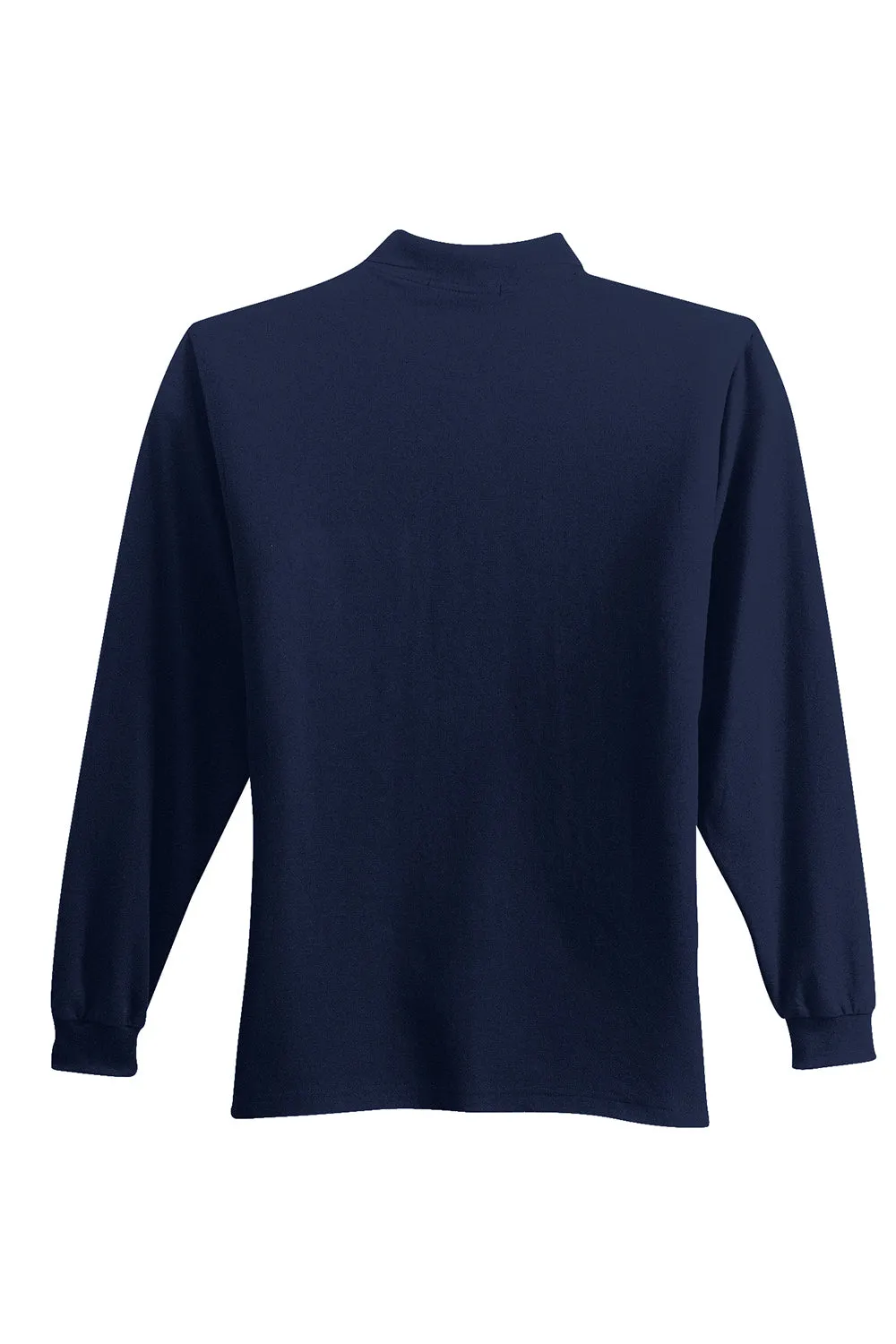 Port Authority Mens Silk Touch Wrinkle Resistant Long Sleeve Polo Shirt w/ Pocket - Navy Blue
